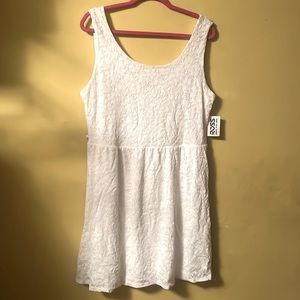 NEW white lace, short mini dress, size 1X tank sleeves, scoop, neck, scoop back